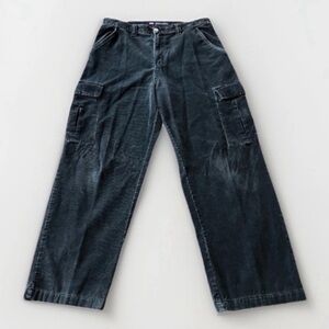 Vintage Y2K Corduroy Cargo Pants Black Baggy Loose Relaxed Skate Surf